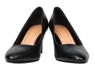  Elegant Black Pumps with Low Heel, Front View, isolated on transparent background PNG