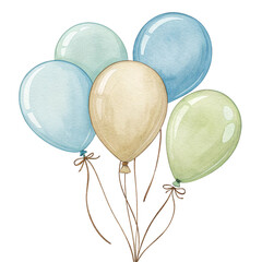 Set of Watercolor Balloons in Blue and Green