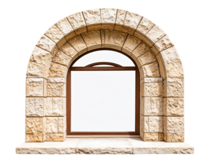 Elegant Beige Brick Arch Window with Subtle Detailing PNG