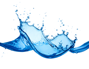 Dynamic Water Splash with Droplets in Mid-Air, Realistic Blue Tones, Isolated on Transparent Background PNG