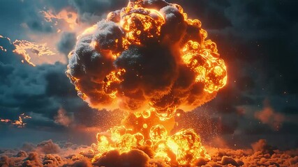 Massive explosion against stormy sky footage