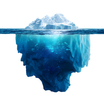Dramatic iceberg with visible underwater portion contrasting against black background