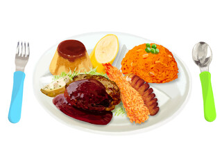 お子様ランチ（カトラリー付き、国旗なし）