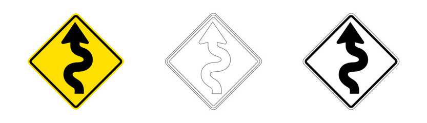 Left Curve Zone Traffic Sign in Vector Format