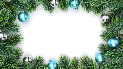 Christmas frame with fir branches and ornaments