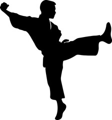 silhouette of a pencak silat practitioner delivering a high kick while balancing on one leg