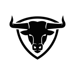 Black Bull Head Logo in Shield Silhouette for Power and Strength Symbolism