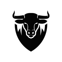 Black Bull Head Silhouette Logo within a Shield Shape Vector Icon