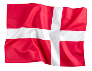 Fototapeta premium Crumpled Danish Flag with Realistic Wrinkles and Soft Shadows, Top-Down View, isolated on transparent PNG