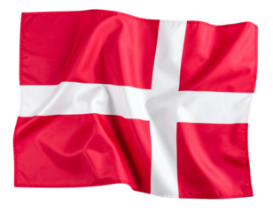 Crumpled Danish Flag with Realistic Wrinkles and Soft Shadows, Top-Down View, isolated on transparent PNG