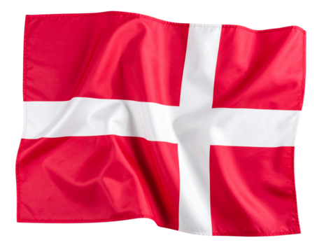 Crumpled Danish Flag with Realistic Wrinkles and Soft Shadows, Top-Down View, isolated on transparent PNG