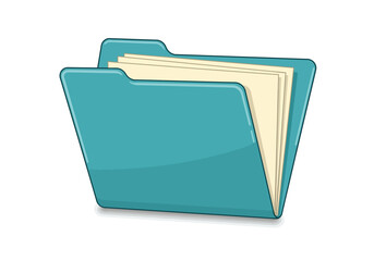 Teal Folder with Documents Illustration.