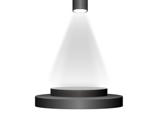 Empty Dark Podium Illuminated By One Spotlights
