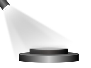 Empty Dark Podium Illuminated By One Spotlights