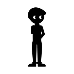 Boy standing cartoon character pose black silhouette vector illustration