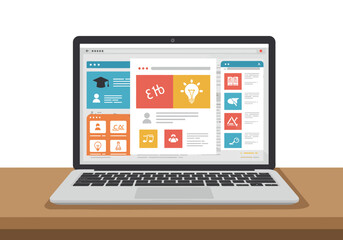 Laptop Displaying Educational and Creative Content on a Wooden Desk.