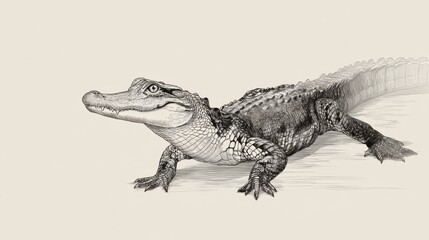 Naklejka premium Detailed Illustration of a Realistic Crocodile Crawling on Land