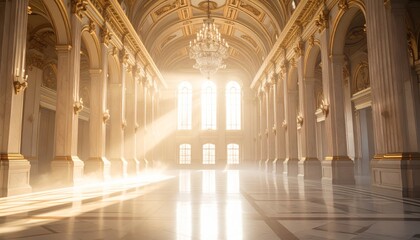 Obraz premium Interior of the Cathedral of the Holy Sepulchre in Jerusalem, a medieval stone church with ancient gothic arches and columns