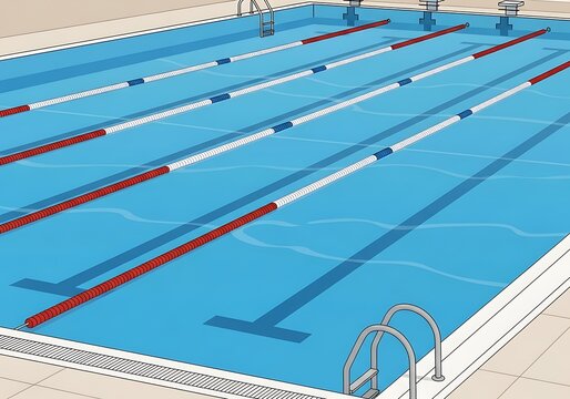 Illustration of a professional swimming pool with marked racing lanes, a clean sports facility for athletic training and competition concept