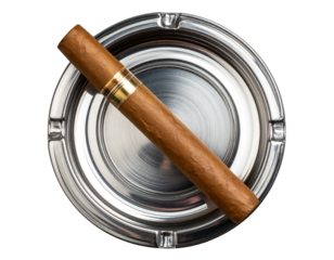 Top View of Cigar Resting in Elegant Wooden Ashtray, isolated on transparent background PNG