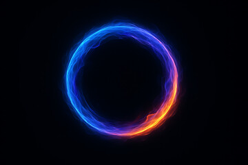 A fiery blue and orange energy ring, a circular abstract symbol on a black background for spiritual and energy concepts