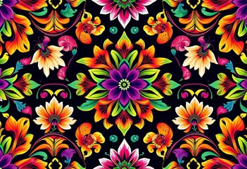 Intricate, flowing floral design forming a continuous, repeating pattern,  print,  textile