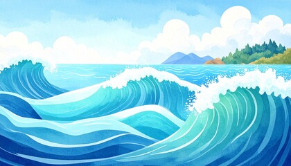 波の水彩画