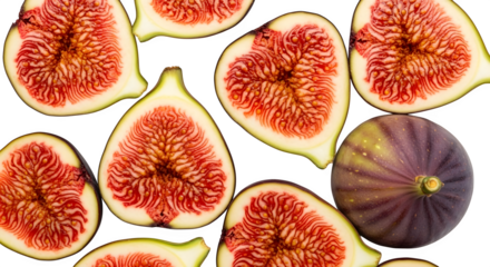 Fresh figs cut in half and whole showing vibrant colors 80