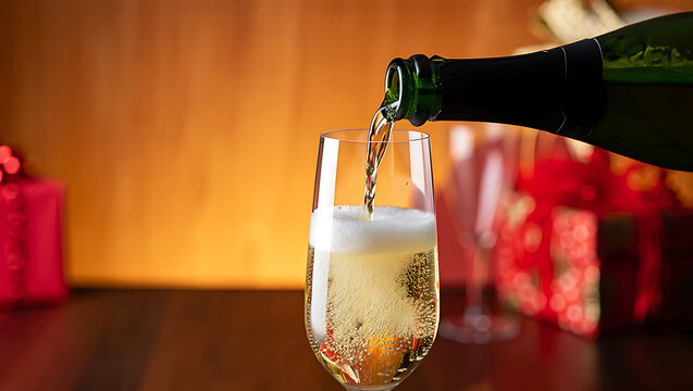 Pouring champagne into a glass festive atmosphere - Powered by Adobe