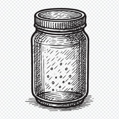 Hand Drawn Vintage Glass Jar with Lid – Etching Style Illustration and glass jar sketch, hand drawn jar, vintage jar illustration, etching style jar, jar with lid drawing, glass container sketch.