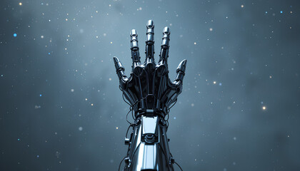 Futuristic Robot Hand Reaching Out with Shining Metallic Details