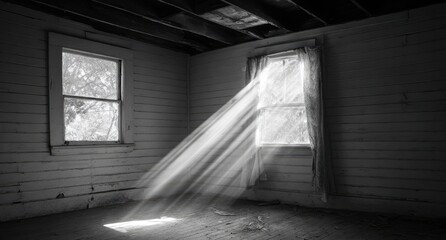 Sunlight streams into a dusty, abandoned room
