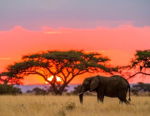 Fototapeta premium African elephant at sunset