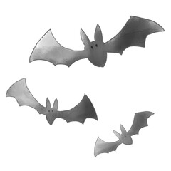 コウモリ　ハロウィン　黒　水彩風