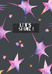 Watercolor Stars and Comets poster on Dark Background