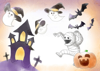 水彩風のハロウィンイラスト