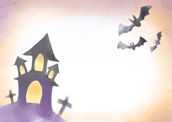 水彩風のハロウィンフレーム　コウモリ