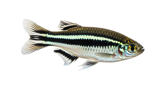 Close up of a dwarf pencilfish showcasing its distinctive stripes and coloration