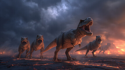 Dinosaurs Charge Across Fiery Landscape Adventure