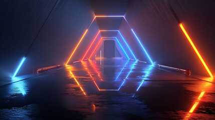 Cyberpunk Sci - fi Tunnel, Neon Light Trails & Future Tech Scene Design Material