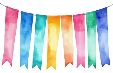 Naklejka premium Watercolor rainbow flags hanging on string, festive and colorful decoration