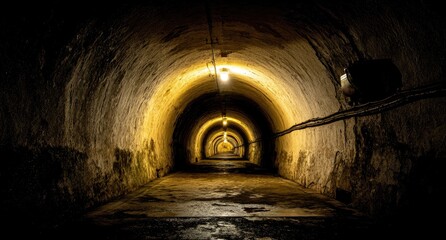 Naklejka premium Dark tunnel, arched walls, muted light