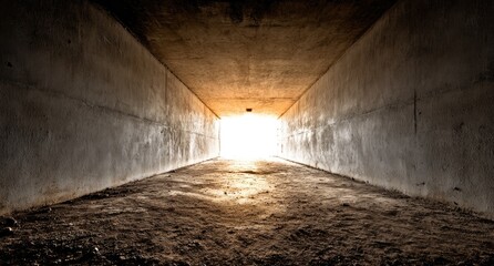 Obraz premium Concrete tunnel, light at end