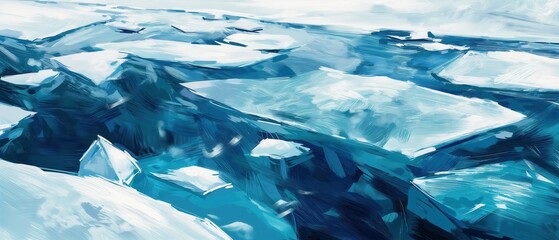 Obraz premium Abstract painting of glacial ice and snow, blue and white tones