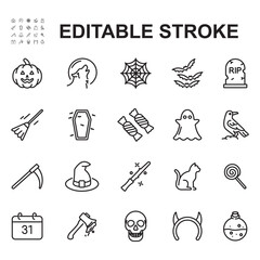 Halloween icon set. Thin line vectors. Contains icons such as magic wands, broomsticks and more.