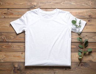 White T-Shirt on Wooden Table