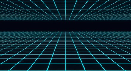 Abstract neon grid perspective background with dark center
