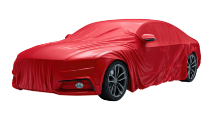 Red Car Cover Protecting Vehicle isolated on transparent background Remove png, Clipping Path, pen tool