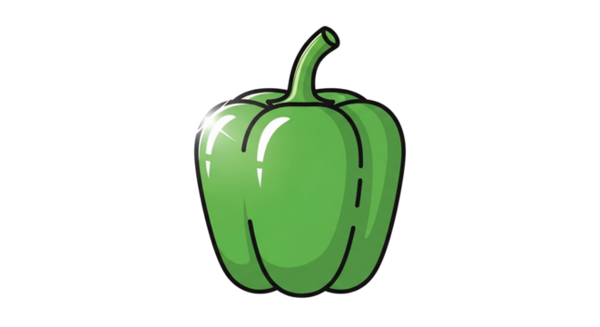 Cartoon Green Bell Pepper in Simple Style on Transparent Background