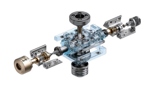 Pop-up sprinkler mechanism exploded view background isolated on a Transparent background, PNG file.